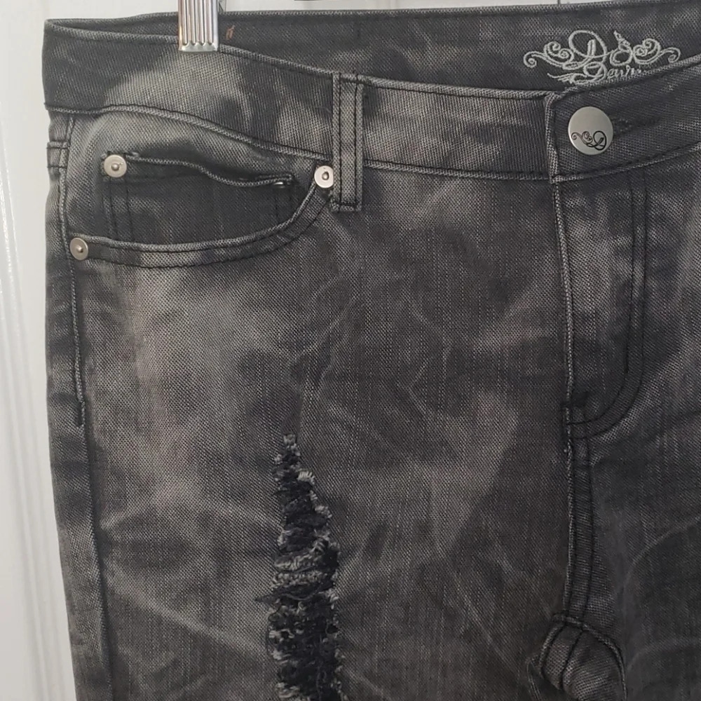 Do Denim Distressed Charcoal Grey Acid Wash Jeans - Picture 6 of 16